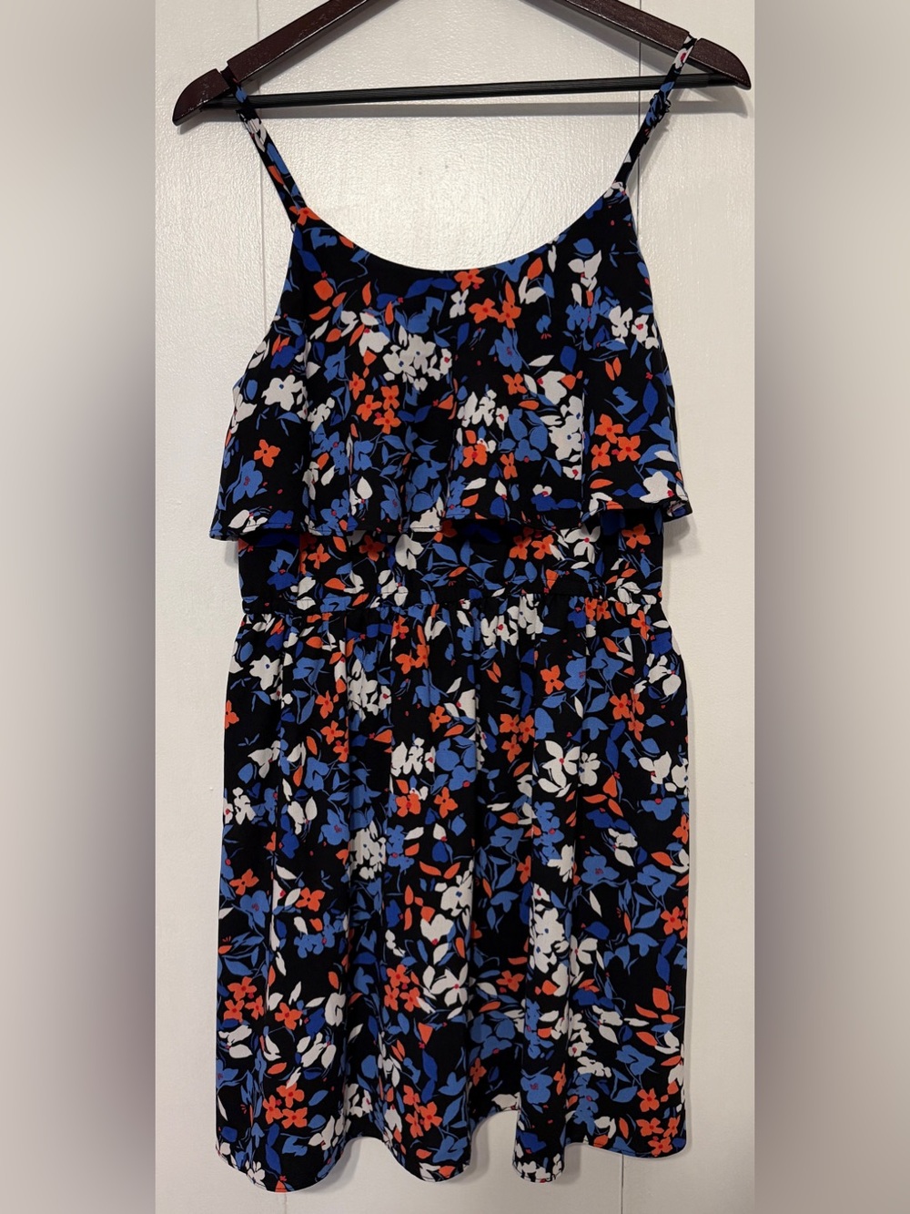 ELLE Black Floral Cold Shoulder Ruffle Mini Dress Size Medium